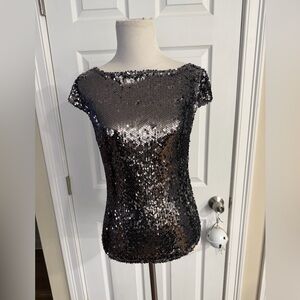 Free People Black and Silver Sequin Blouse